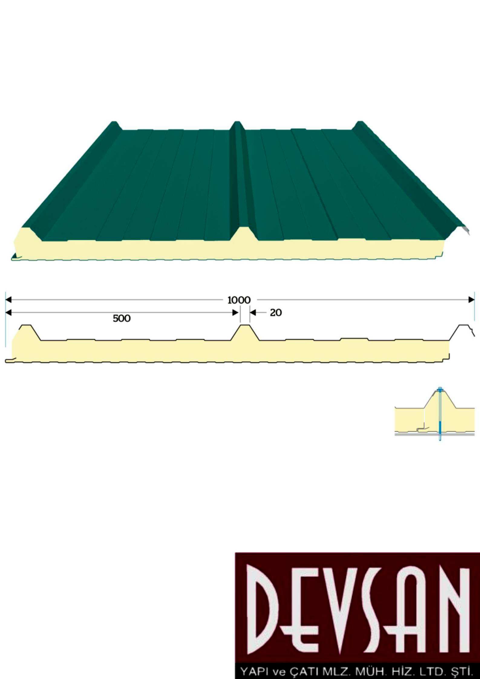 Sandvic Çatı Paneli 3 Hadve 40mm. Ral9002 Sandvic Çatı Paneli 3 Hadve 40mm. Ral9002